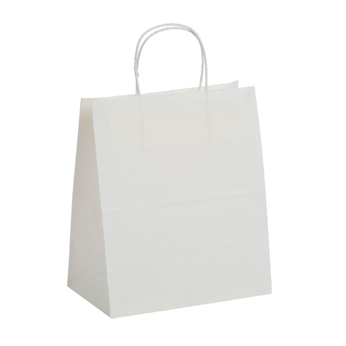 S Пакет бумажный БЕЛЫЙ, с кручёными ручками, размер 220х120х250 мм (Ф1, К250)
