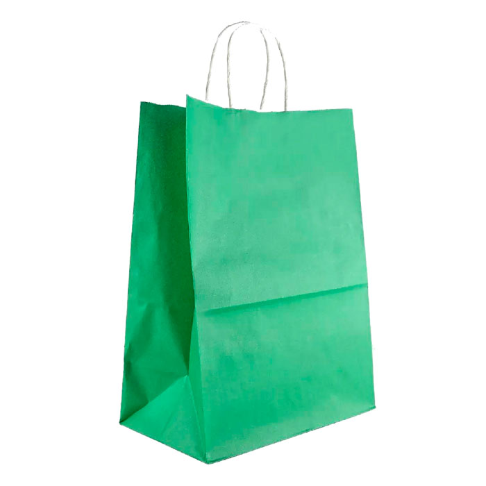s Пакет бумажный ЗЕЛЕНЫЙ с кручеными ручками, размер 260х150х340 мм (Ф1, К200)