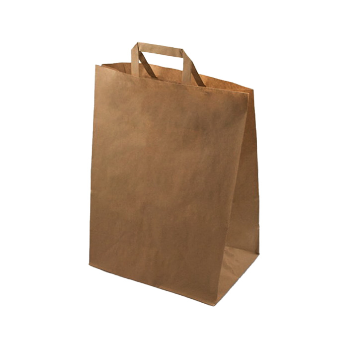 S Пакет бумажный КРАФТ, с плоскими ручками, размер 240х140х280 мм (Ф1, К300)