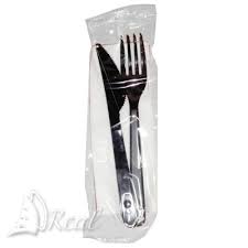 s НАБОР чёрных приборов в ПП упаковке 3 в 1: вилка, нож, салфетка (Ф1, К250)