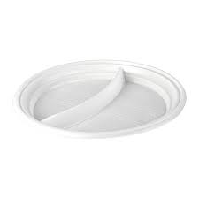 s Тарелка пластиковая десертная белая 2-секции D=205мм.(100шт/уп)