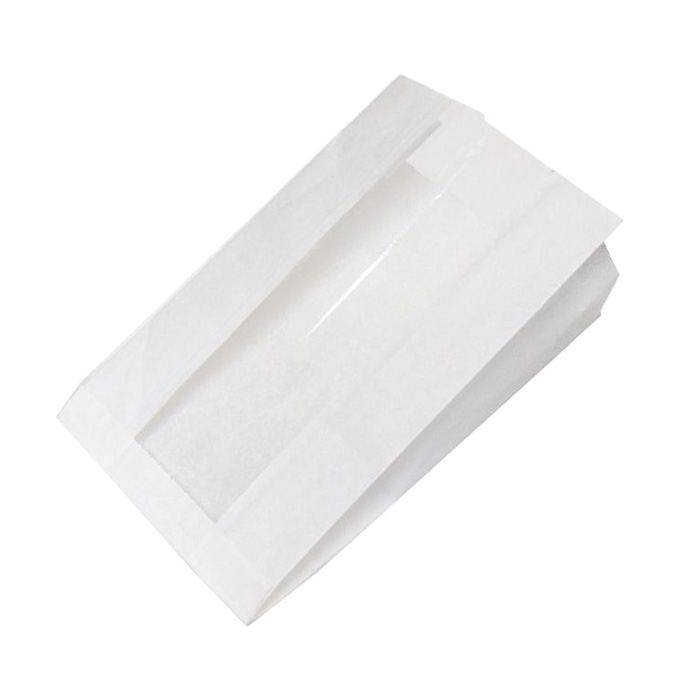 s Пакет бумажный БЕЛЫЙ жиростойкий с окном, 250*140+60 мм (Ф100,К3000)