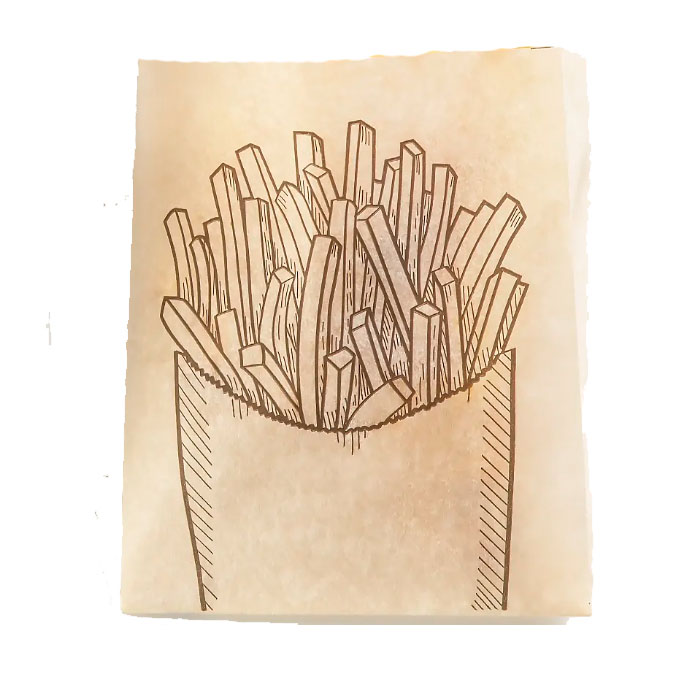 s Пакет бумажный КРАФТ с рисунком "КАРТОШКА ФРИ", 115*100+50мм жиропрочный (Ф100, К2000)