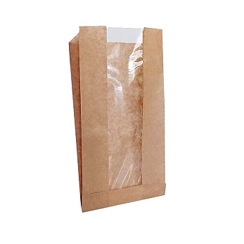 s Пакет бумажный КРАФТ с окном, 250*140*60 мм (Ф100,К3000)