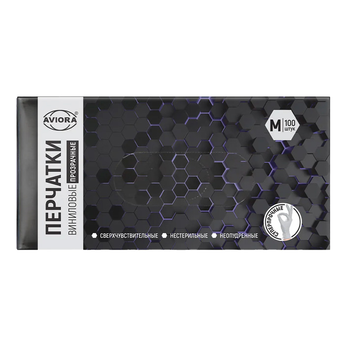 S Перчатки винил прозрачные размер М Aviora (100шт/уп)