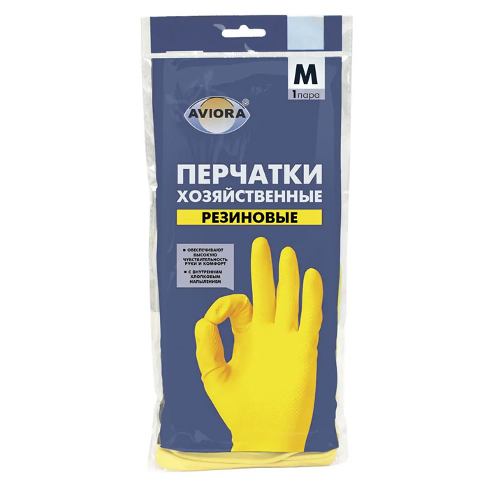 S Перчатки латекс хозяйственные размер М AVIORA (1пара/уп)