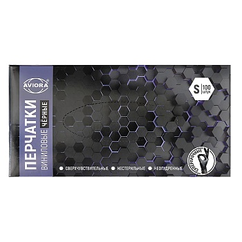 Перчатки винил чёрные размер S Aviora (100шт/уп)